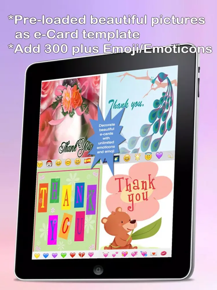 Zrzuty ekranu Thank You Cards Maker - Customise and send Thank You eCards with beautiful pictures,photo editor,best quotes,voice recording and emoji (Lite) iPad 