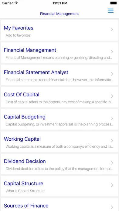 Zrzuty ekranu MBA Financial Management