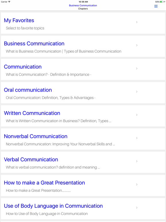 Tangkapan skrin MBA Business Communication iPad 
