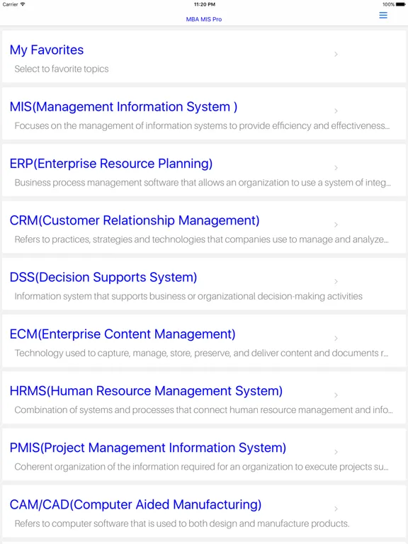 MBA MIS Pro iPad  스크린샷