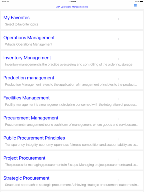 Ảnh chụp màn hình của MBA Operation Management Pro iPad 