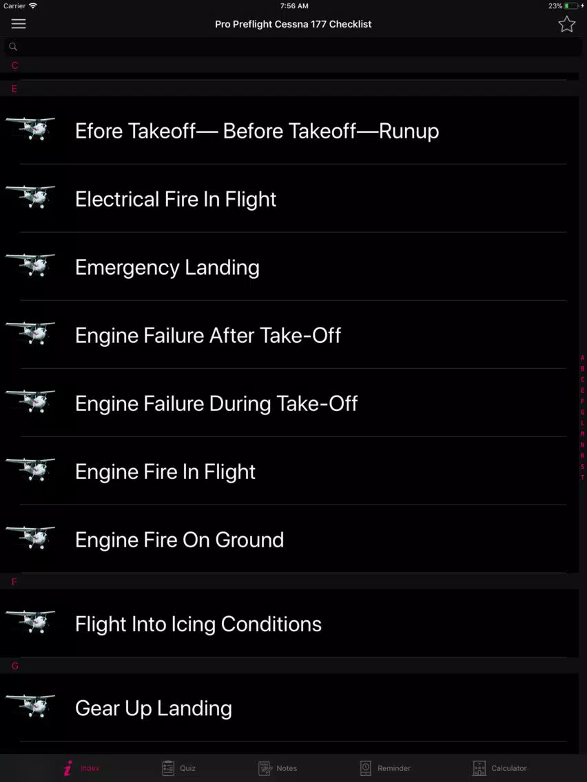Preflight Cessna 177 Checklist iPad  Screenshots