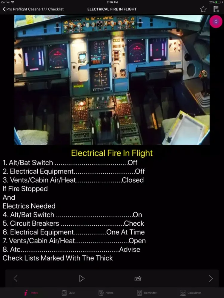 Tangkapan layar Preflight Cessna 177 Checklist iPad 