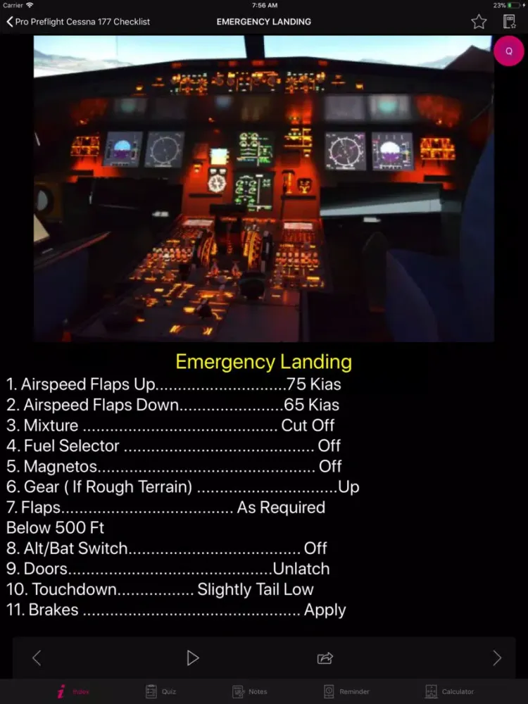 Tangkapan layar Preflight Cessna 177 Checklist iPad 