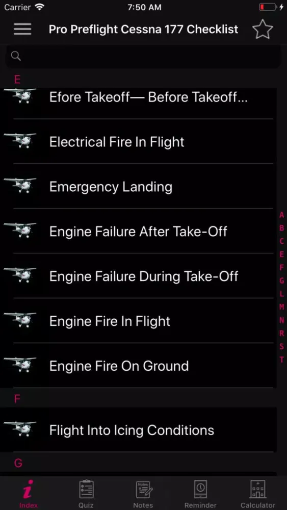 Tangkapan layar Preflight Cessna 177 Checklist