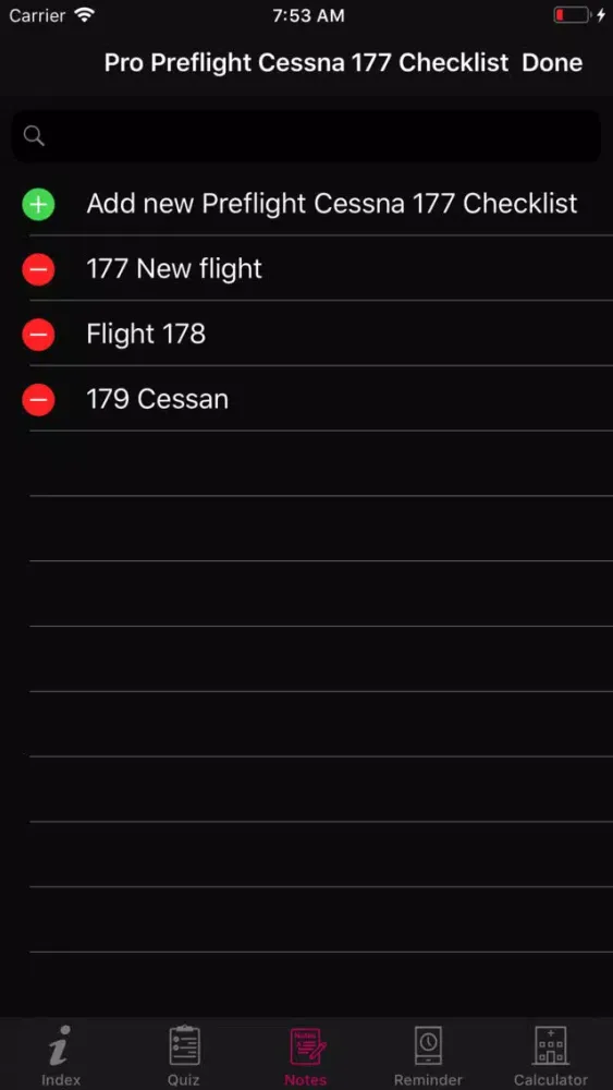 Tangkapan layar Preflight Cessna 177 Checklist