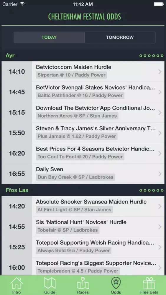Capturas de tela do Cheltenham Festival