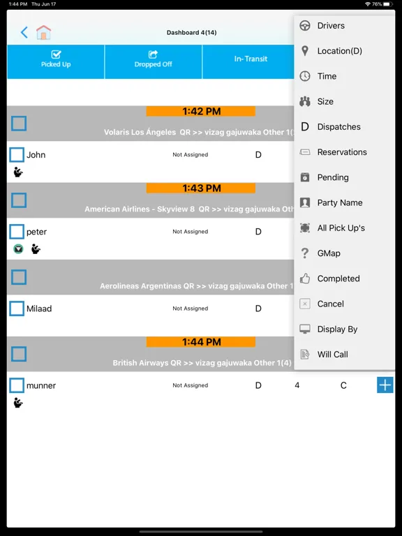 Tangkapan layar ShuttleQ iPad 