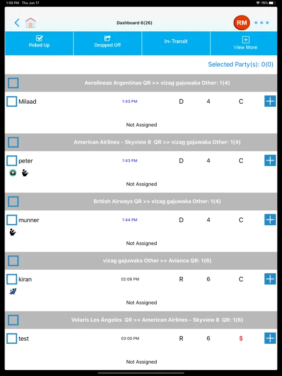 Tangkapan layar ShuttleQ iPad 