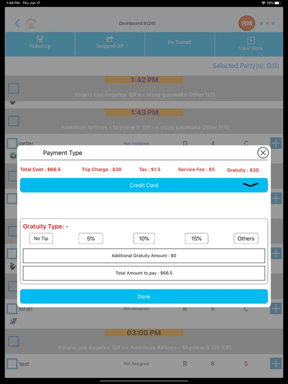 Tangkapan layar ShuttleQ iPad 