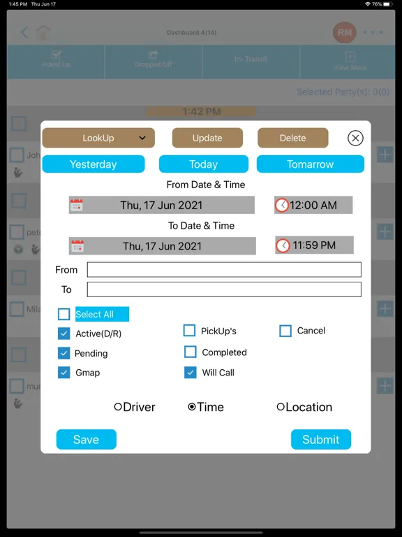 Tangkapan layar ShuttleQ iPad 