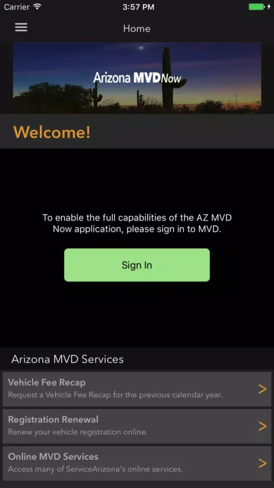 Capturas de tela do Arizona MVD Now