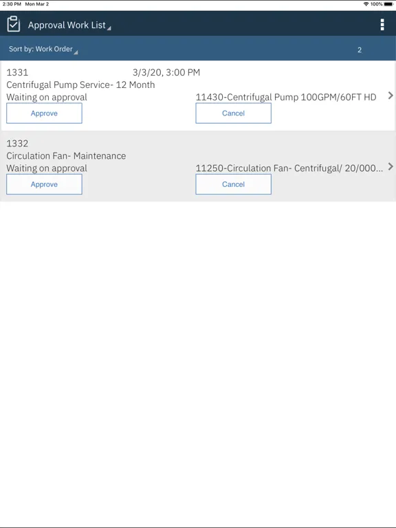 Screenshot di IBM Maximo Supervisor iPad 