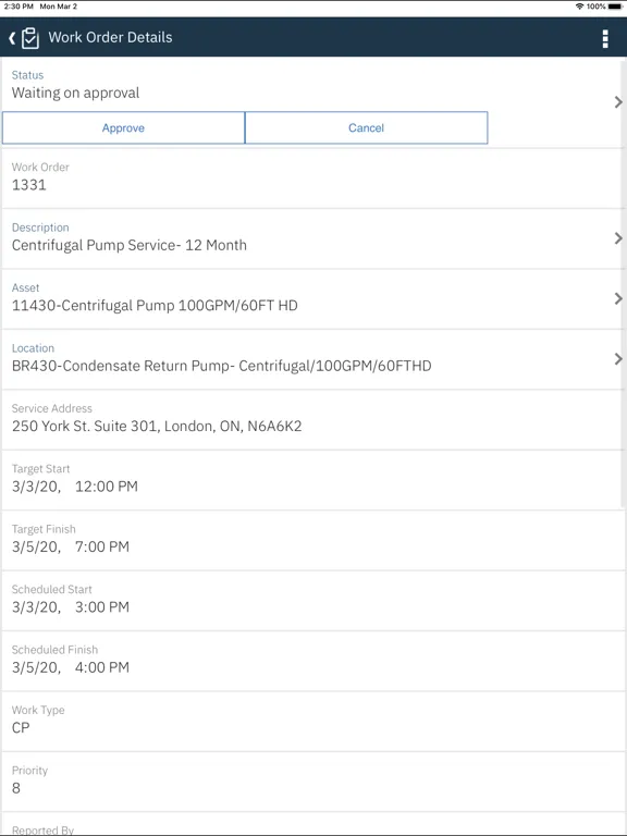 Screenshot di IBM Maximo Supervisor iPad 