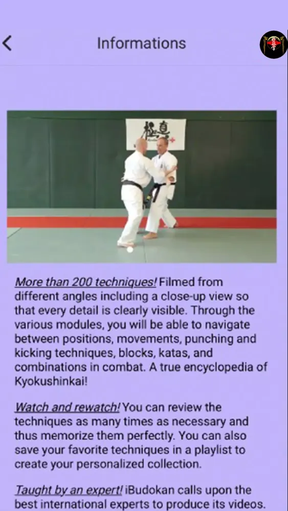 Capturas de tela do iBudokan Kyokushinkai
