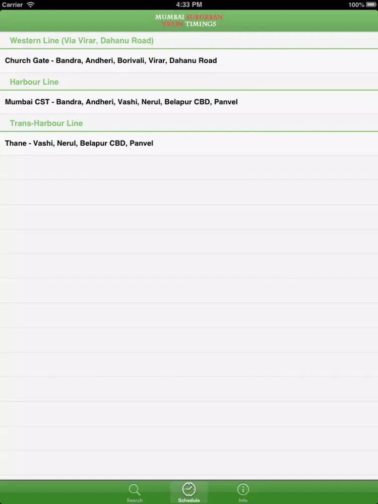 Mumbai Suburban Train Timings iPad  Screenshots