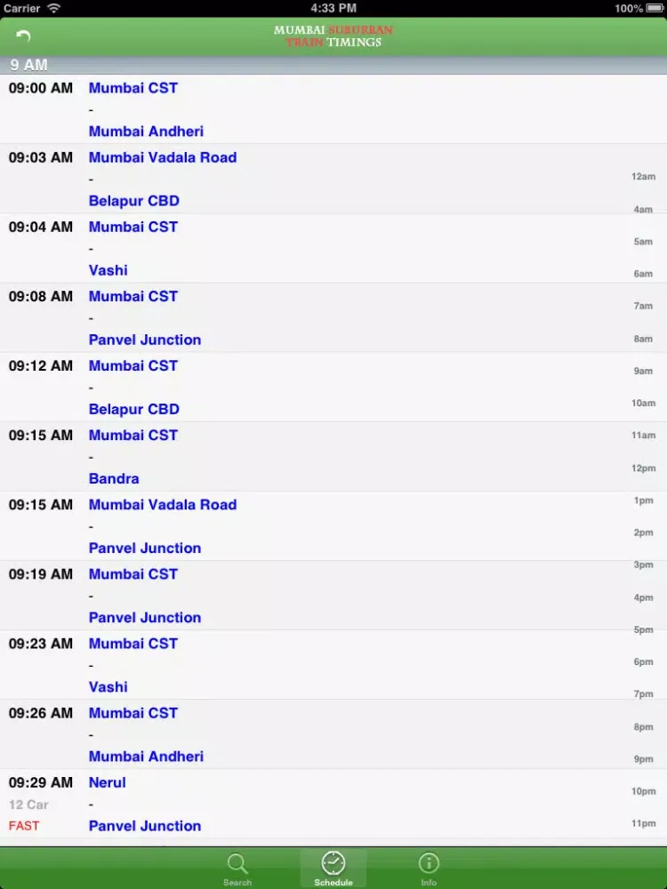 Mumbai Suburban Train Timings iPad  Screenshots
