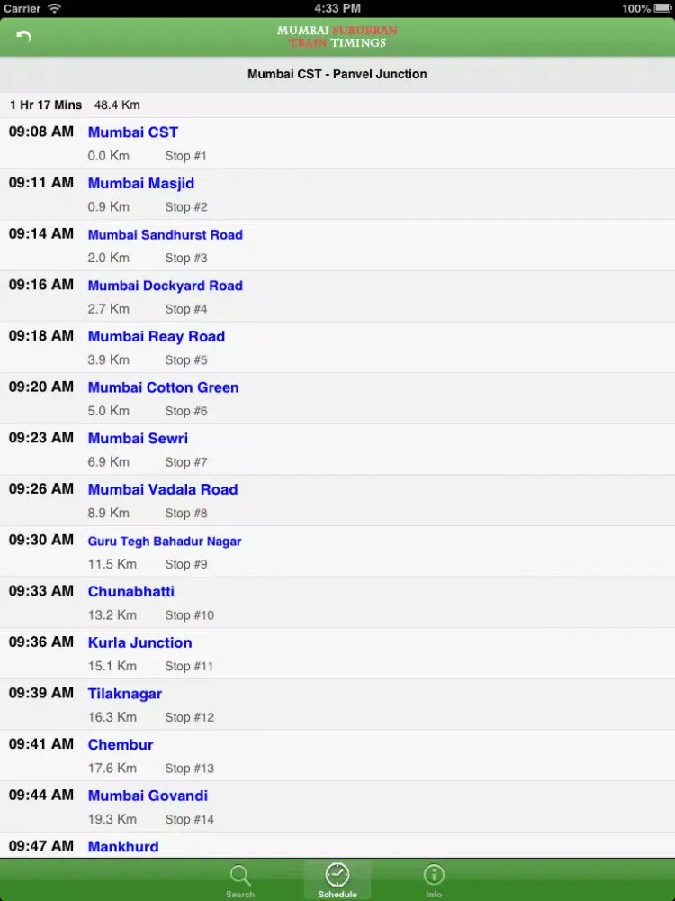 Mumbai Suburban Train Timings iPad  Screenshots