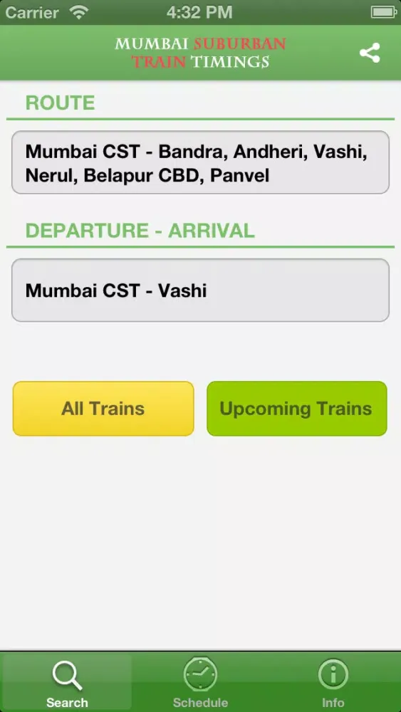 Mumbai Suburban Train Timings Screenshots