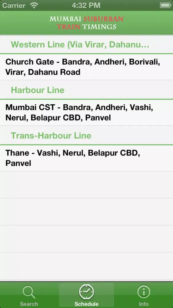 Mumbai Suburban Train Timings Screenshots