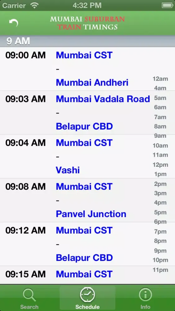Mumbai Suburban Train Timings Screenshots