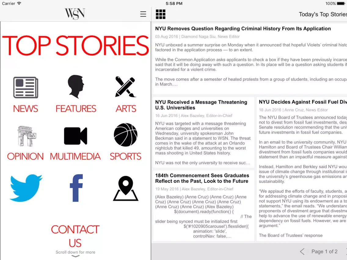 Zrzuty ekranu NYU News iPad 