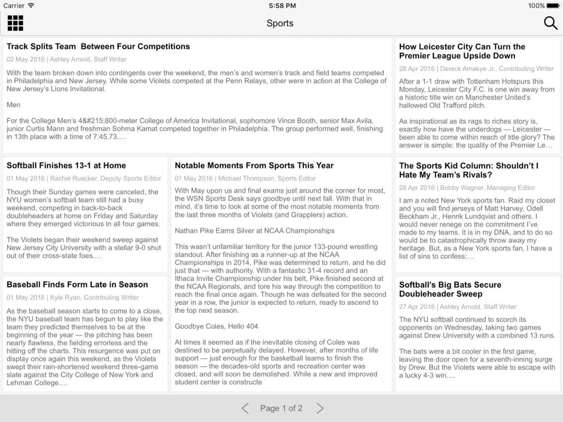 Zrzuty ekranu NYU News iPad 