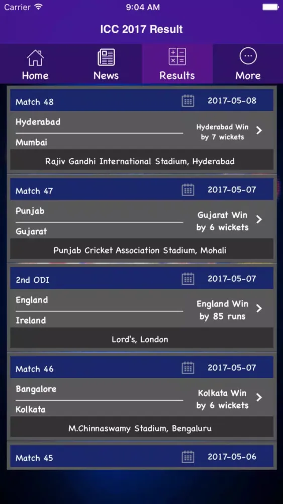 ภาพหน้าจอของ Champion Trophy Schedule