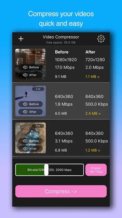 Capturas de tela do Video Compressor-Shrink videos