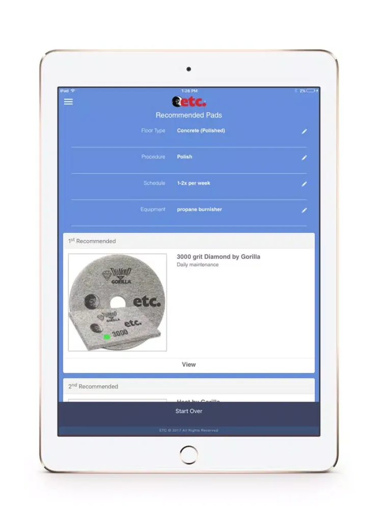 ETC Floor Care iPad  Screenshots