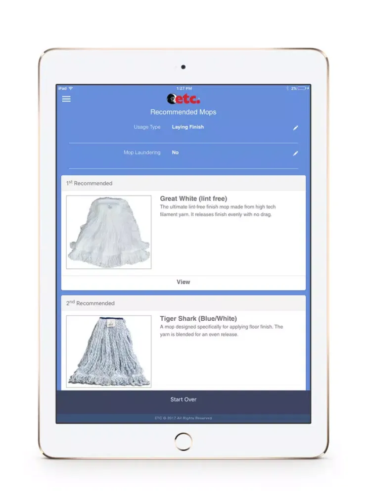 ETC Floor Care iPad  Screenshots