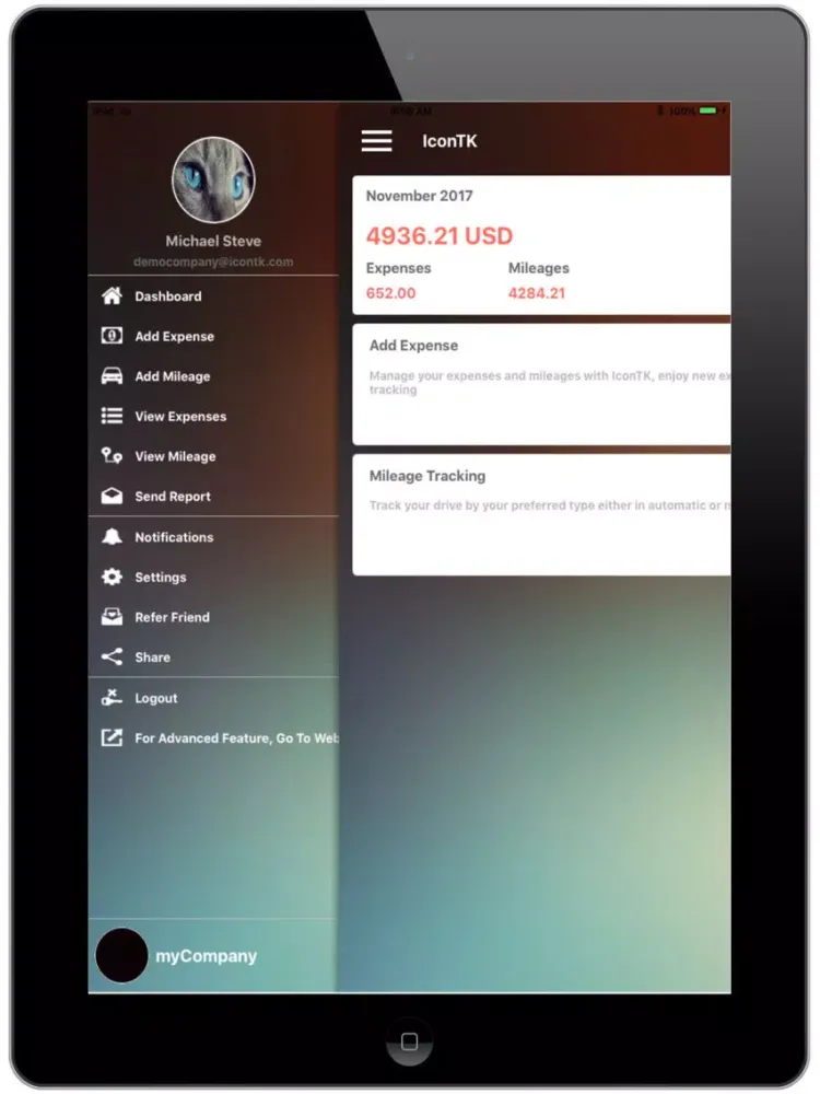 Tangkapan layar IconTK Expense & Mileage iPad 