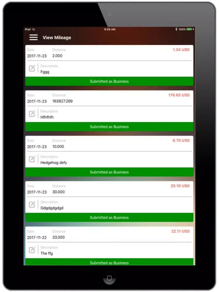Tangkapan layar IconTK Expense & Mileage iPad 