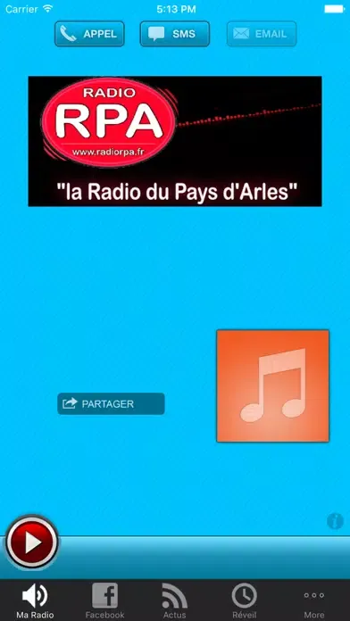 Capturas de tela do RPA "Radio Pays d'Arles"