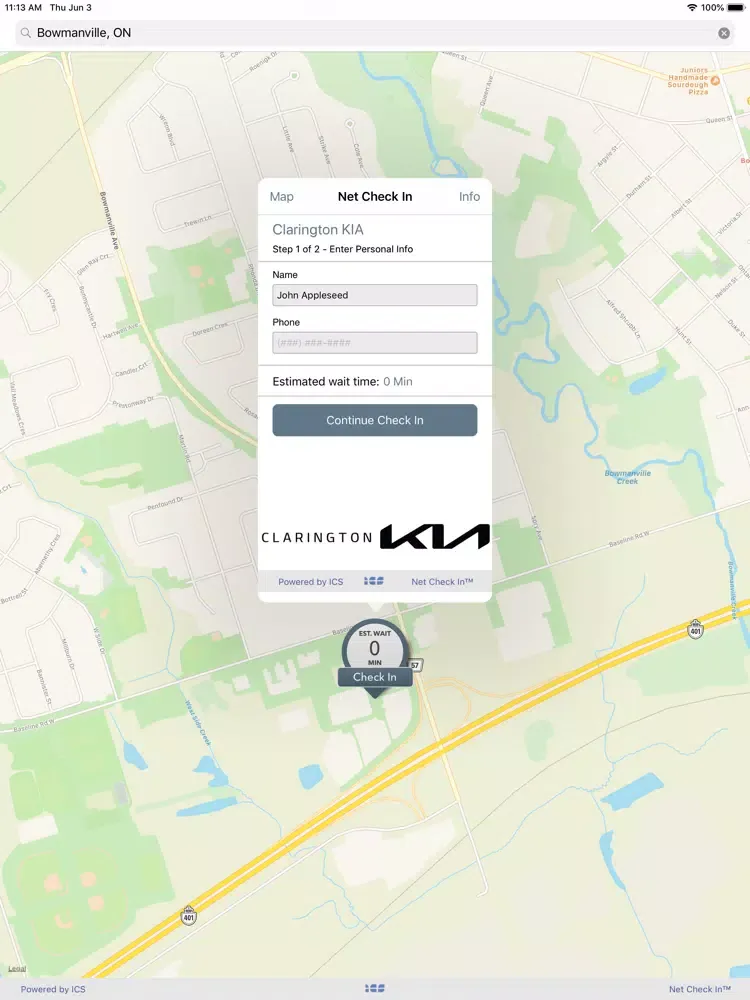 Tangkapan layar Net Check In - Clarington Kia iPad 