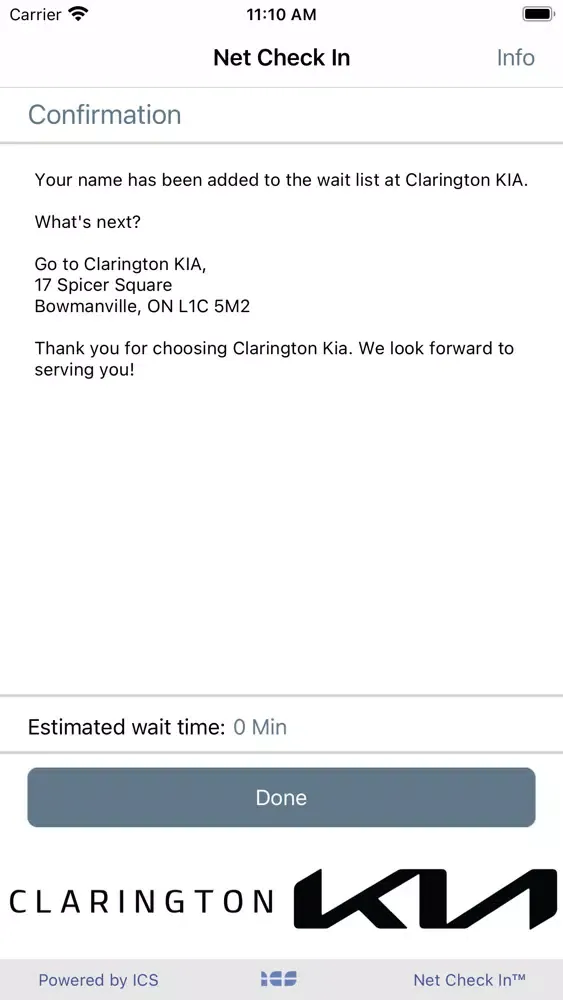 Tangkapan layar Net Check In - Clarington Kia