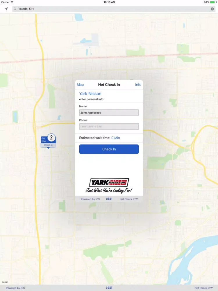 Zrzuty ekranu Net Check In - Yark Nissan iPad 