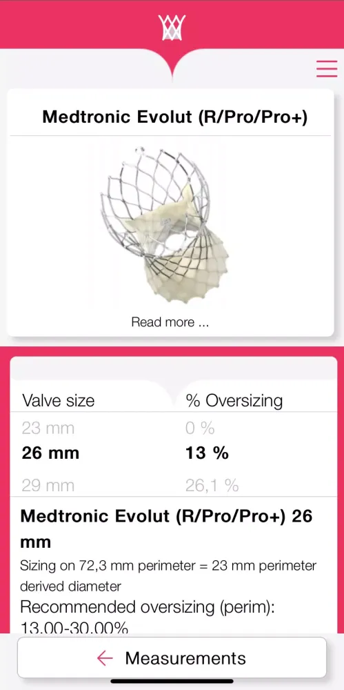 TAVR Sizing سکرین شاٹس