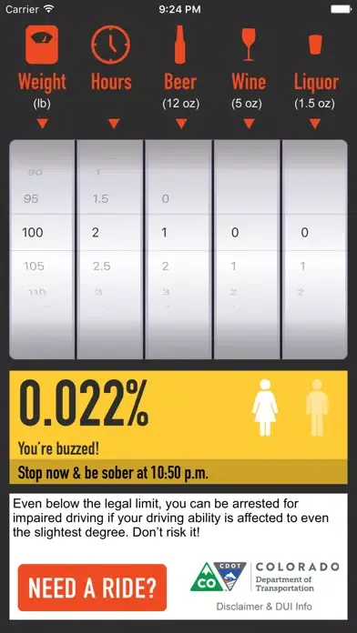 ภาพหน้าจอของ R-U-Buzzed? BAC Calculator