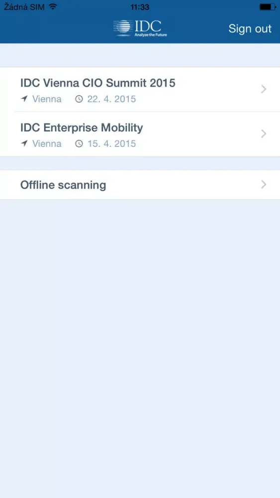 Capturas de tela do IDC Check-in