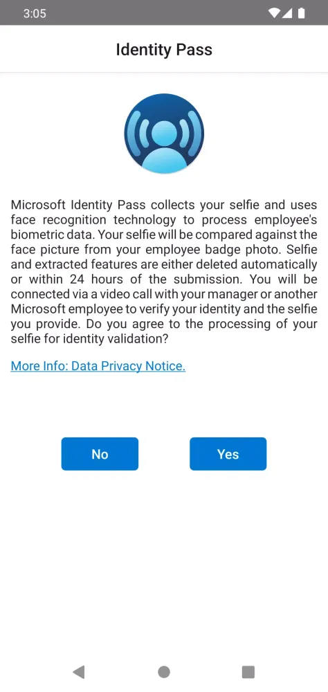 Tangkapan layar Microsoft Identity Pass