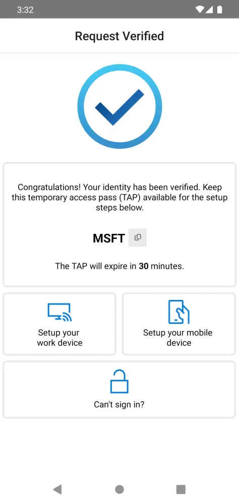 Tangkapan layar Microsoft Identity Pass