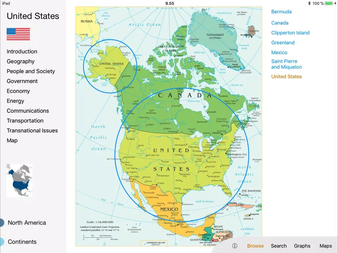 Ảnh chụp màn hình của World Factbook Visual Edition iPad 