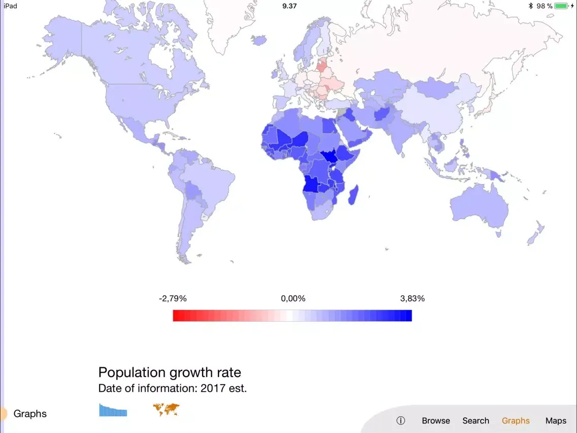 Ảnh chụp màn hình của World Factbook Visual Edition iPad 