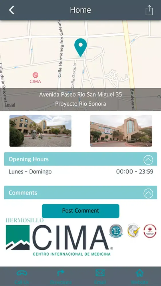 Tangkapan skrin Hospital CIMA Hermosillo
