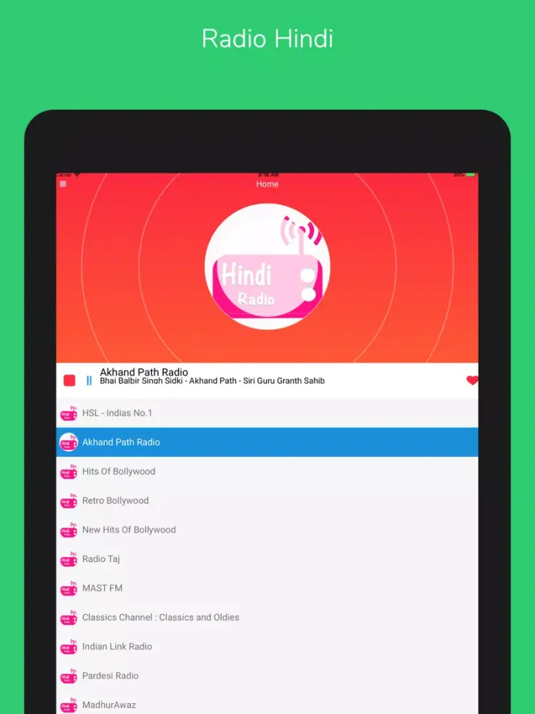 Ảnh chụp màn hình của Radio Hindi: Online FM iPad 