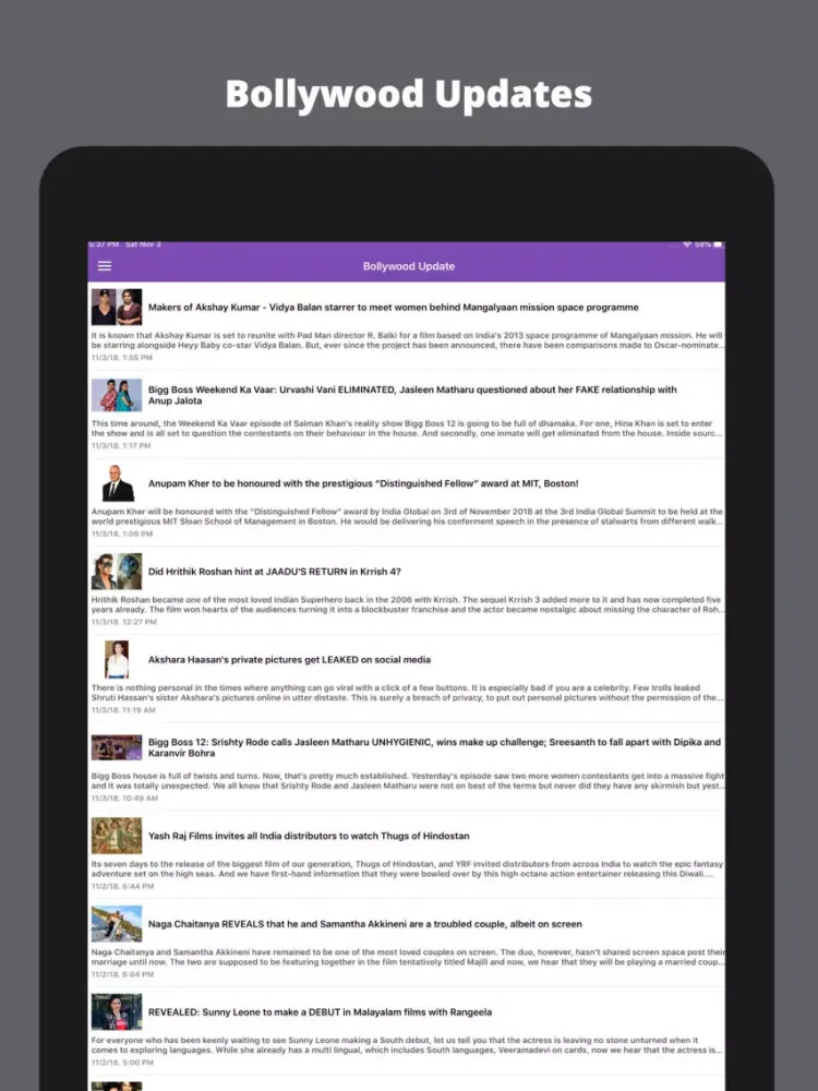 Bollywood: Daily Updates iPad 应用截图