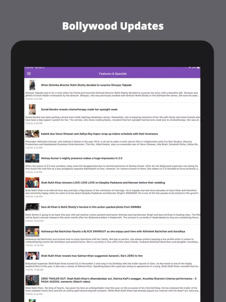 Bollywood: Daily Updates iPad 应用截图
