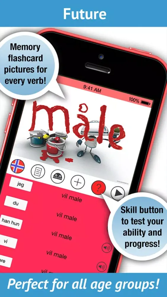 Ảnh chụp màn hình của Norwegian Verbs Pro. LearnBots