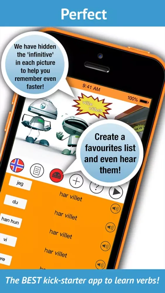 Ảnh chụp màn hình của Norwegian Verbs Pro. LearnBots